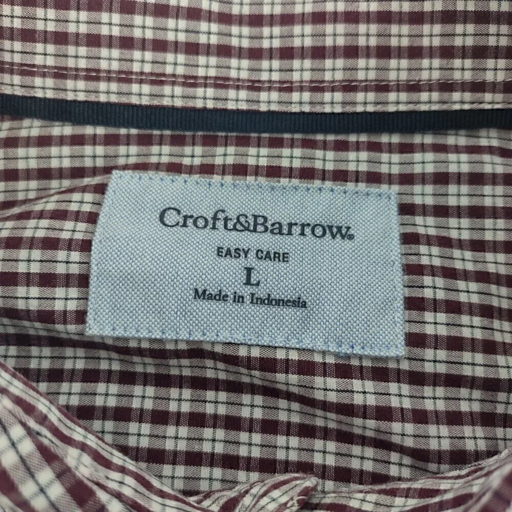 Croft & Barrow Cotton Blend Burgundy & White Checkered Button-Down Shirt. Size L